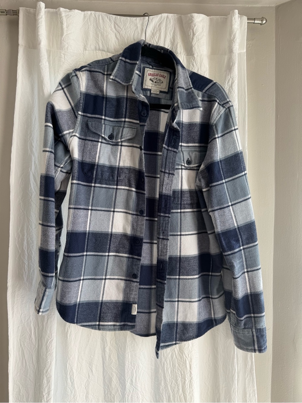 American Eagle Outfitters Navy & Gray Plaid Button-Down Shirt